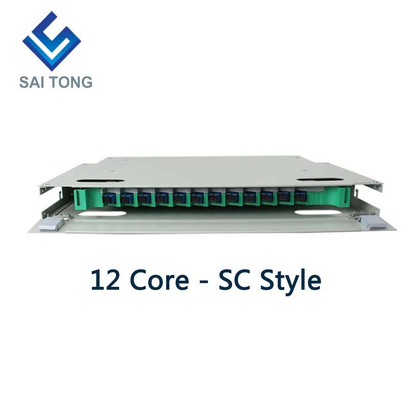 SaiTong FTTH 19 インチ ラック マウント 12 ポート キャビネット SC/FC ODF 1 U 12 コア光ファイバー分配フレーム オプションのフルロード