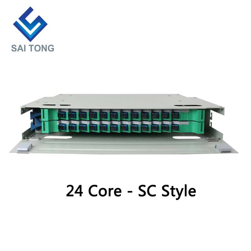 SaiTong FTTH 19 インチ ラック マウント 24 ポート キャビネット SC/FC ODF 2 U 24 コア光ファイバー分配フレーム オプションの全負荷