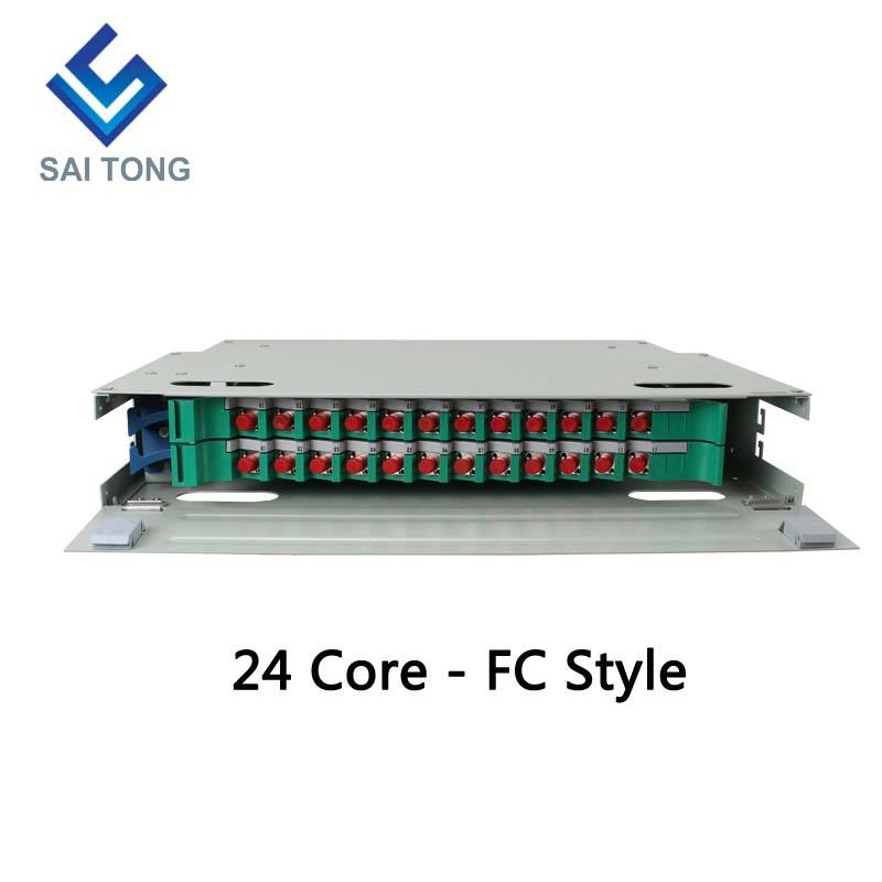 SaiTong FTTH 19 インチ ラック マウント 24 ポート キャビネット SC/FC ODF 2 U 24 コア光ファイバー分配フレーム オプションの全負荷